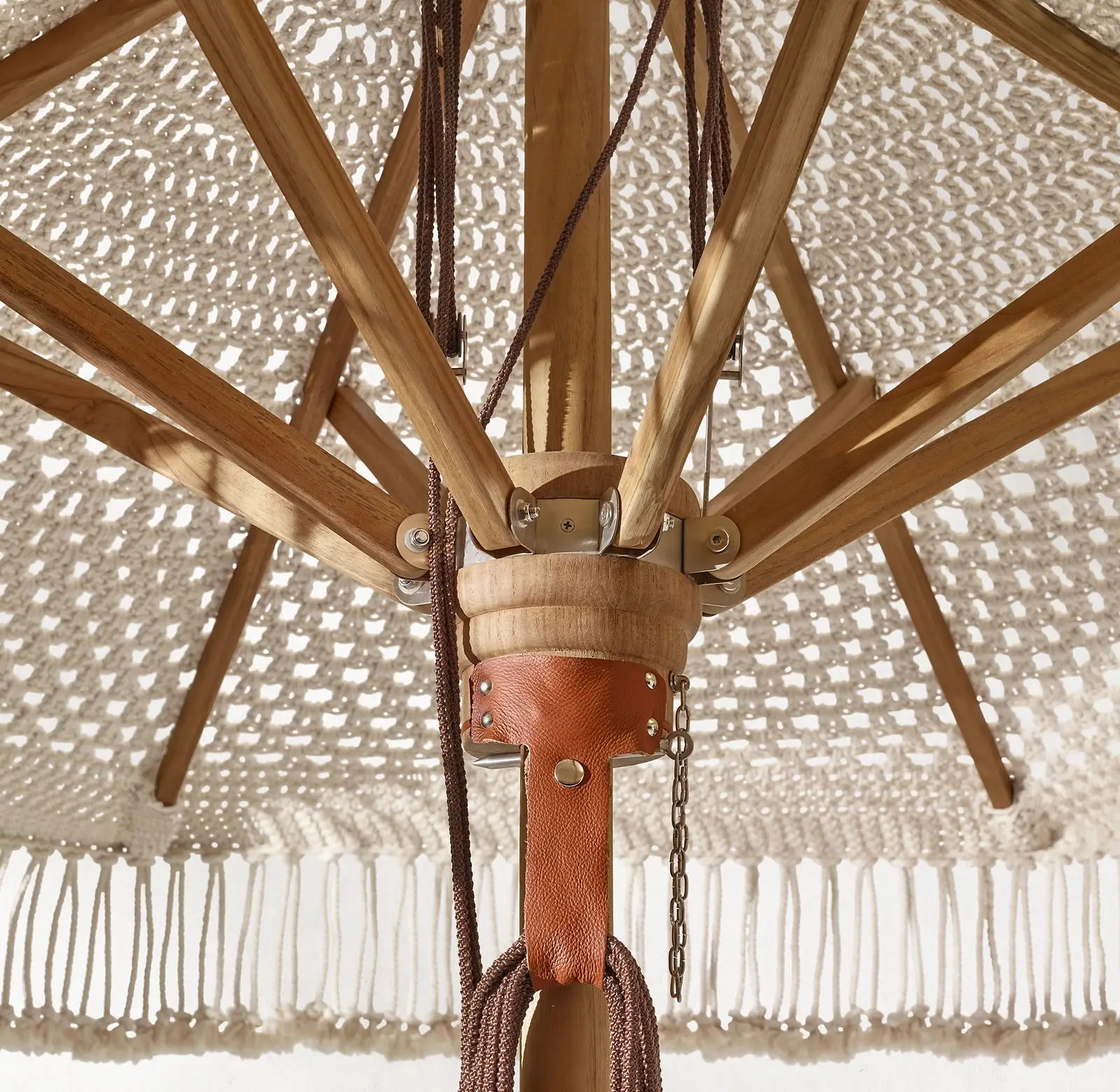 

Exclusive Custom 3ft Wooden Beach Umbrella With Handmade Tassels & Macrame Fringe Canopy Unique Design