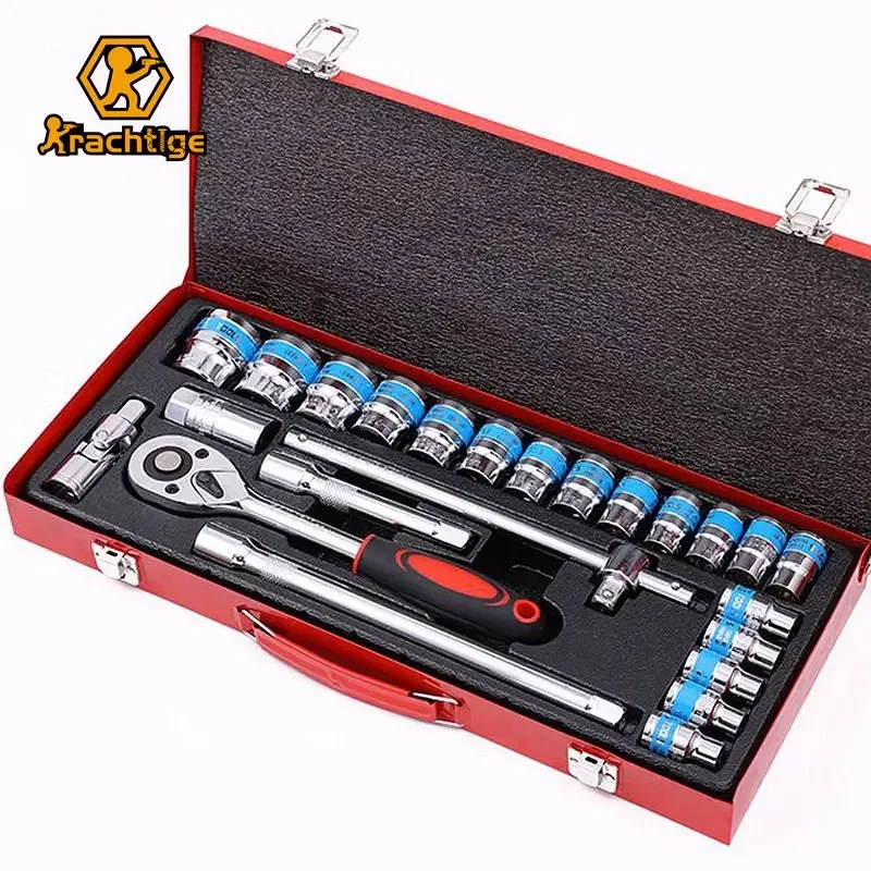 

Krachtige 24Pcs 1/2" Socket Ratchet Wrench Combination Automobile Mechanical Maintenance Tool Kit 8-32mm