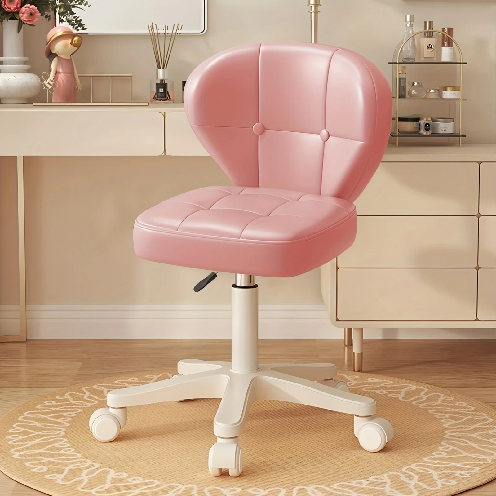 

One Swivel Reading Chair, a Cozy Small Office Chair on Wheels, a Dressing Chair Featuring Lumbar Support, a Rolling Swivel Stool for Salons, a Versatile Office Desk Chair Suitable for Barber Shops And Nail Salons