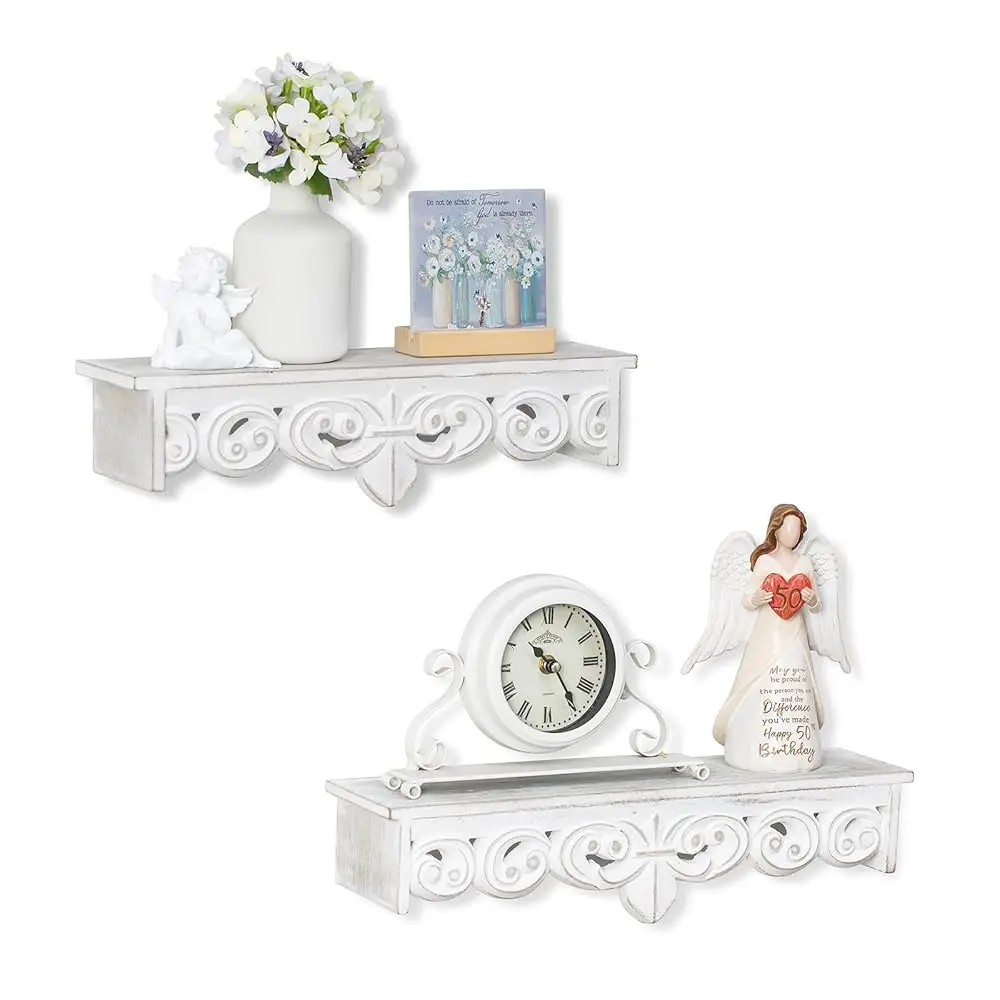 

White Wall Shelves French Country Decor - Decorative Floating Shelf Antique Wood Wall Decor Farmhouse Rustic Hanging Shelves