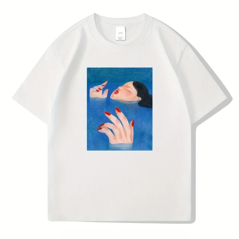 

Cotton Printed Short Sleeves Fun Text T-shirt Pure Cotton Summer T-shirt Men's and Women's Fashion Trend Loose and Versatile Top