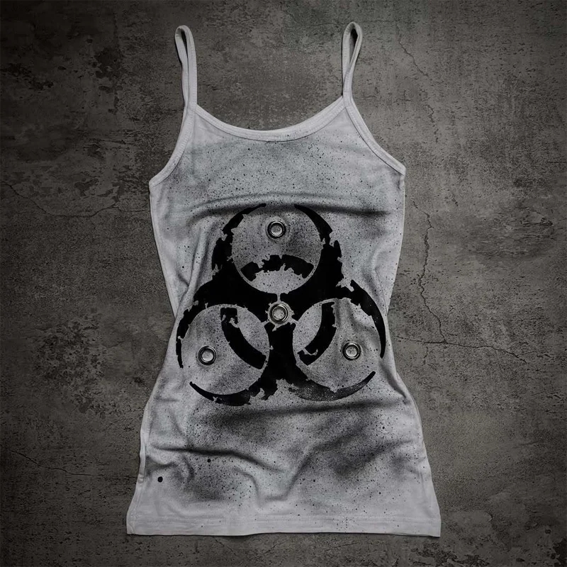 Women's Spaghetti Strap Tank Top Symbol Graphic Cami Black White Grunge Gothic Punk Y2K Alternative Streetwear