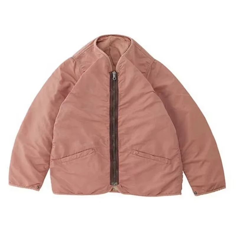 22aw Vintage Zipper V-neck Stripe Men and Women Jacket Color Matching Casual Loose Breathable Coat Green Black Pink