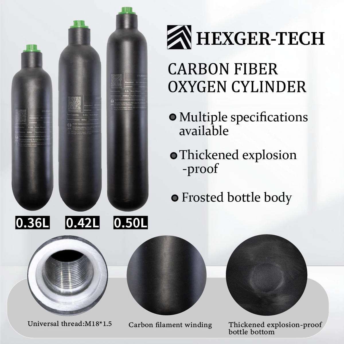 

0.36L/0.42L/0.5LCilindro De Fibra De Carbono para Mergulho, Tanque De Alta Pressão, Cilindro HPA para Mergulho,.4500Psi,300Bar