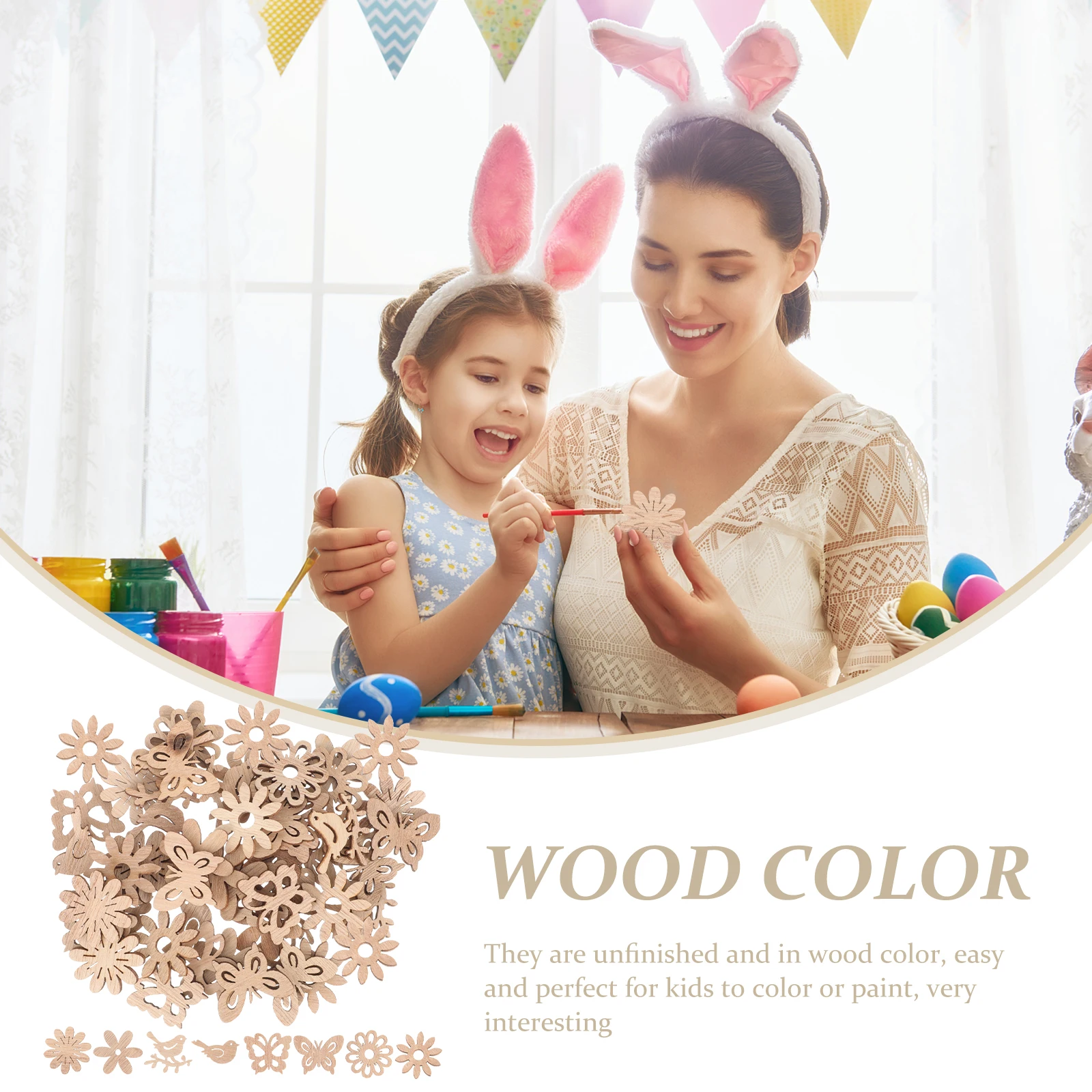 

50pcs Decorative Wood Cutouts Creative Wooden Embellishments Unfinished DIY Craft Kits for Kids Woodworking Projects Bird