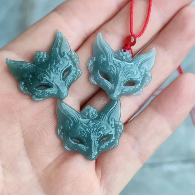 Natural Jadeite A-grade Blue Water Fox Jewelry for Men and Women, Jade Pendant Accessories