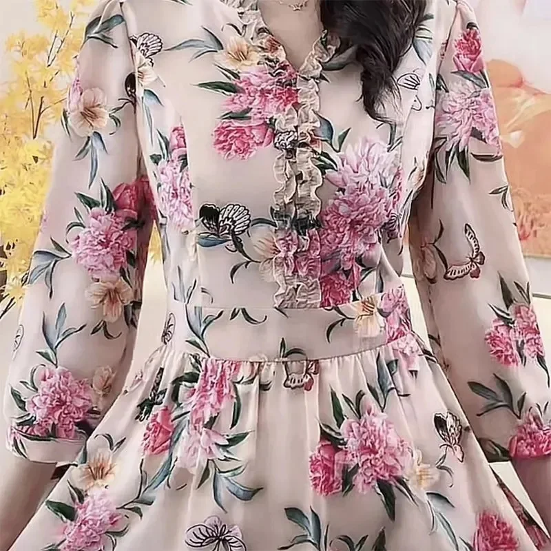 2024 Summer New Fashionable Mom's Wear Fragmented Flower Style Age Reducing A-line Skirt Loose Print Covering Belly Skirt Women