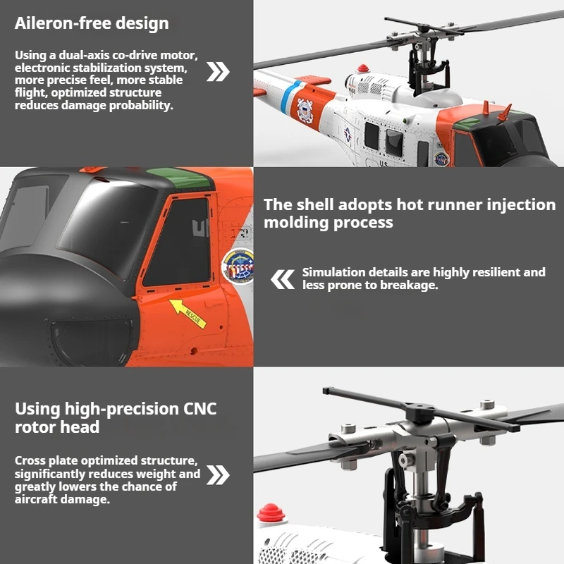 Neue F07S RC-Kampfhubschrauber-Simulation im Maßstab 1:34, UH-1 Huey-Hubschrauber, Spielzeug, GPS, automatische Rückkehr, mit oder keine Kamera-Version