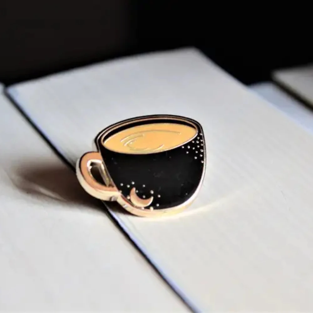 Coffee Cup Pins, Enamel Pin, Lapel Gold Plated, Set, Black, Latte, Gift, Couple