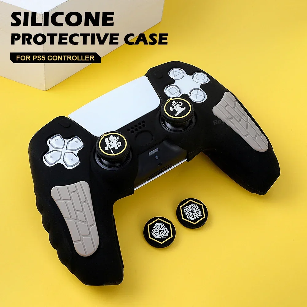 Rutschfeste Silikon-Schutzhülle für PS5-Gamepad-Controller, Daumenstick-Griffkappe, Stoßfängerabdeckung mit Touchpad-Aufkleber