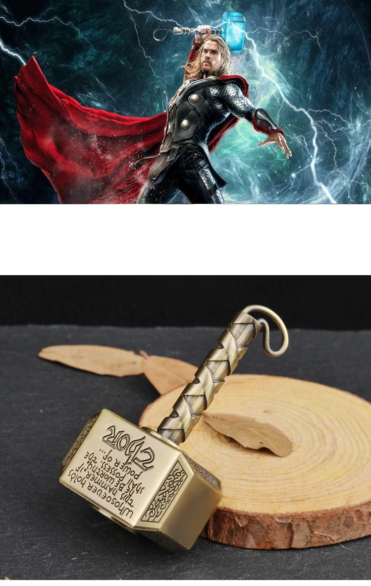 1pcs Thors Battle Hammer Fidget Hand Spinner Made By Metal, The Mighty Mjolnir Keychain Toy - Antique Brass