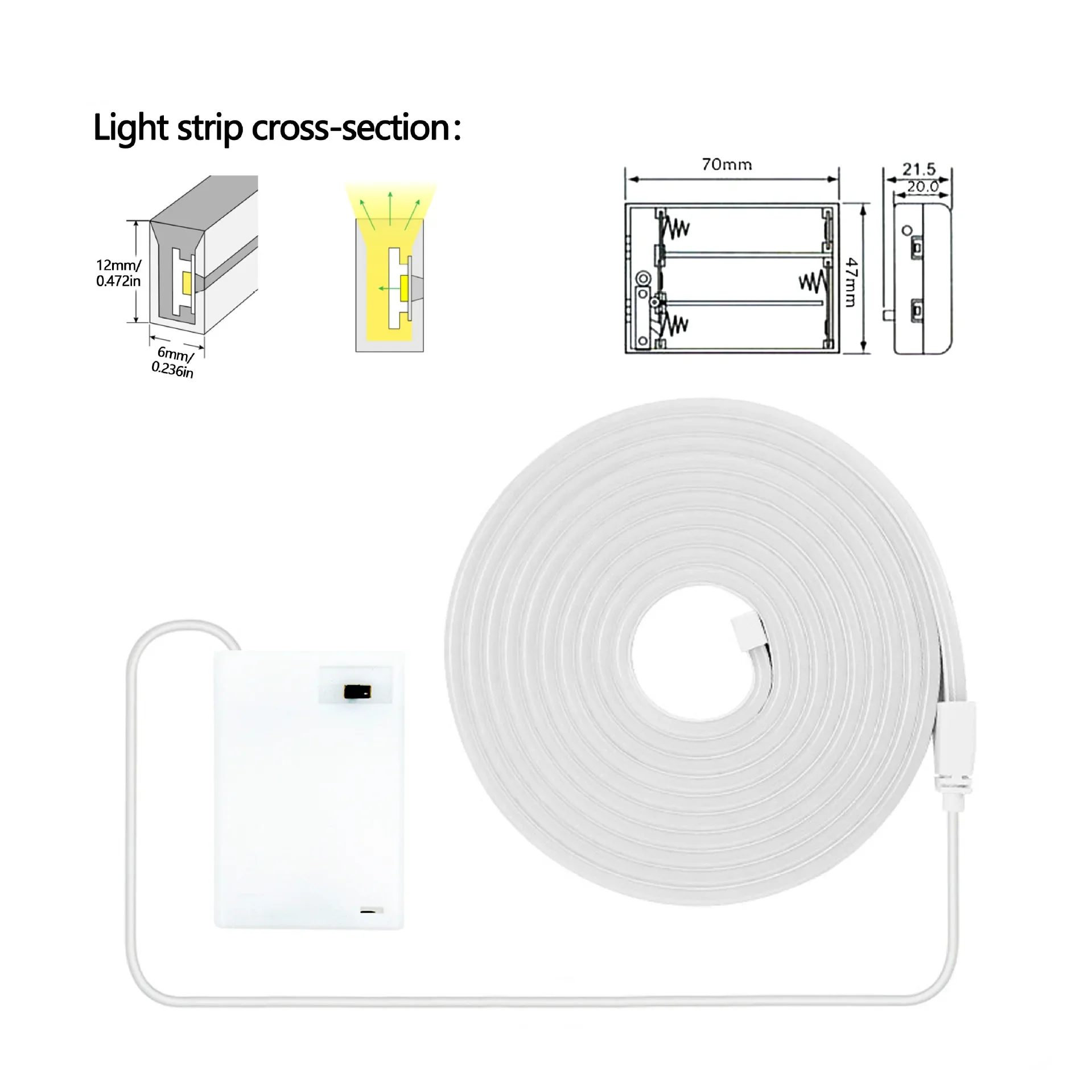 Imagem -06 - Neon Levou Tira de Luz com Caixa de Bateria Flexível Ip65 5v 120leds m para tv Casa e Decoração ao ar Livre