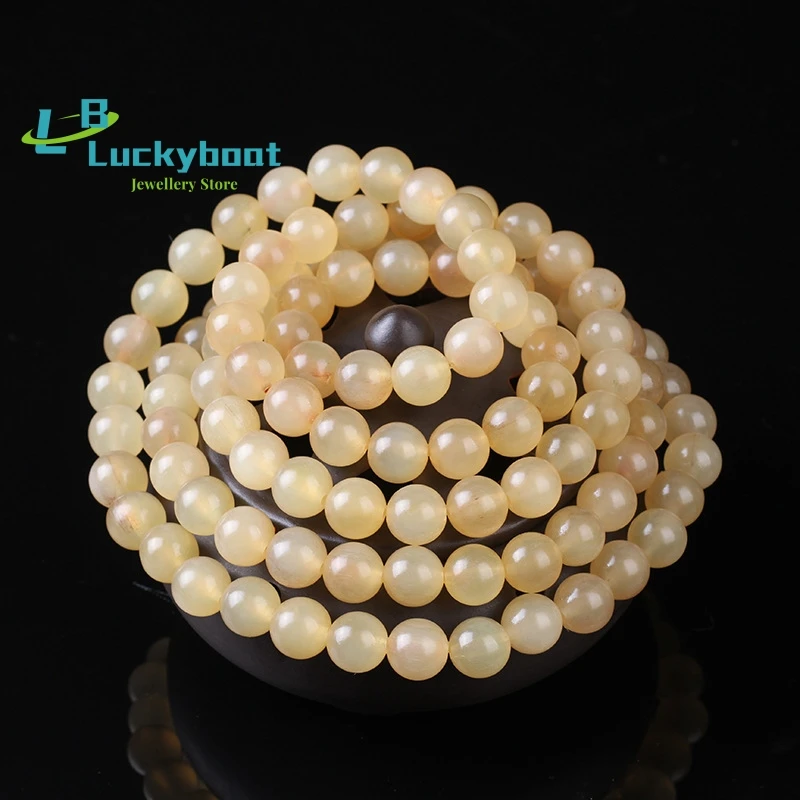 Hand Polishing Natural Sheep Horn Round Beads 108 Mala Buddhist Buddha Beads Prayer Bracelet DIY Jewelry Accessories Wholesale