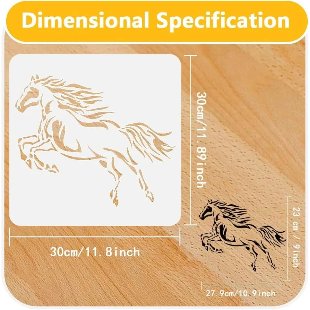 2Pcs Horse Wall Stencil for Painting 11.8 x 11.8 Inch Art Drawing DIY Crafts Reusable Stencil for Painting on Wood Fence