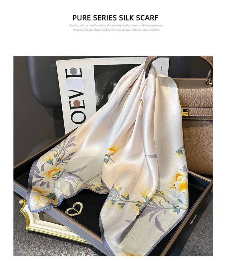 100 % natürlicher Seidenschal für Damen, Foulard, Damen-Schal, elegantes, hochwertiges, quadratisches Halstuch für Damen, Hijab, Bandana, Schals – Detail 2