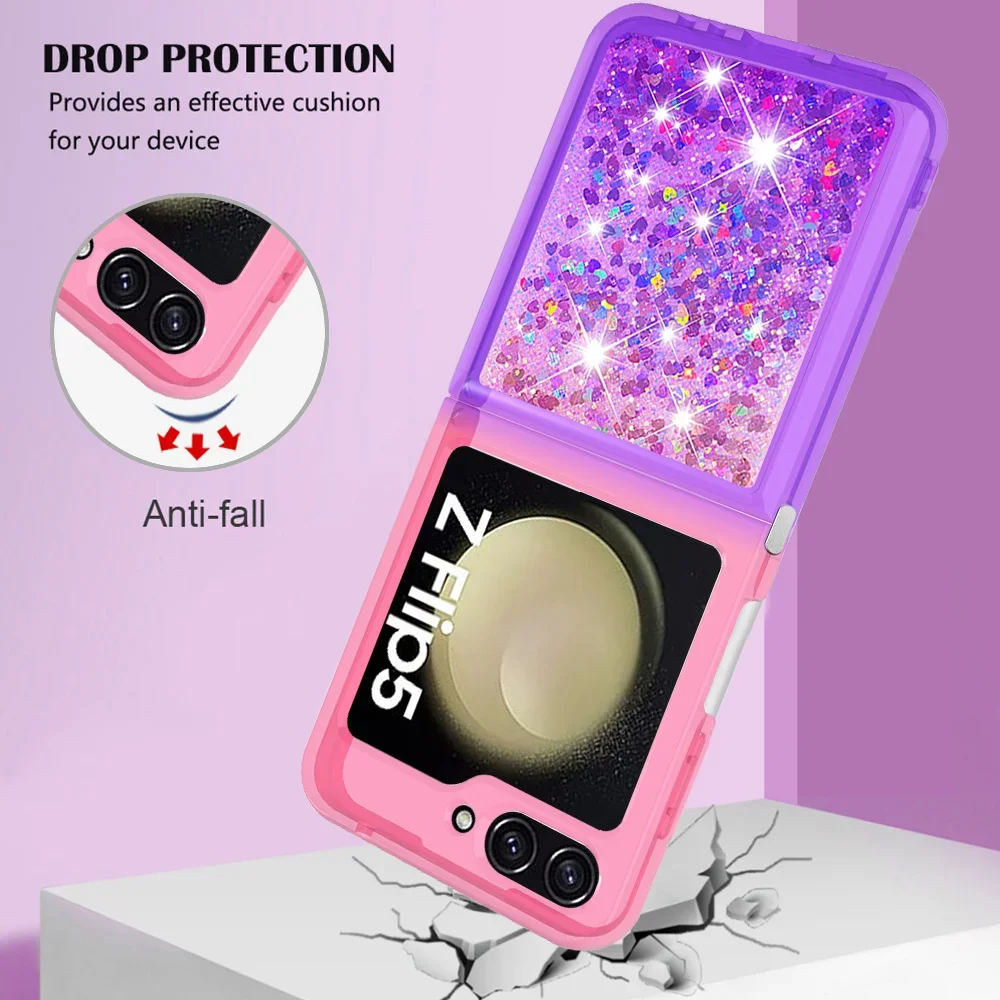 for Samsung Z Flip 6 5 4 3 Luxury Glitter Quicksand Case For Samsung Galaxy Z Flip 6 Flip 5 4 3 Gradient Love Heart Bling Cover