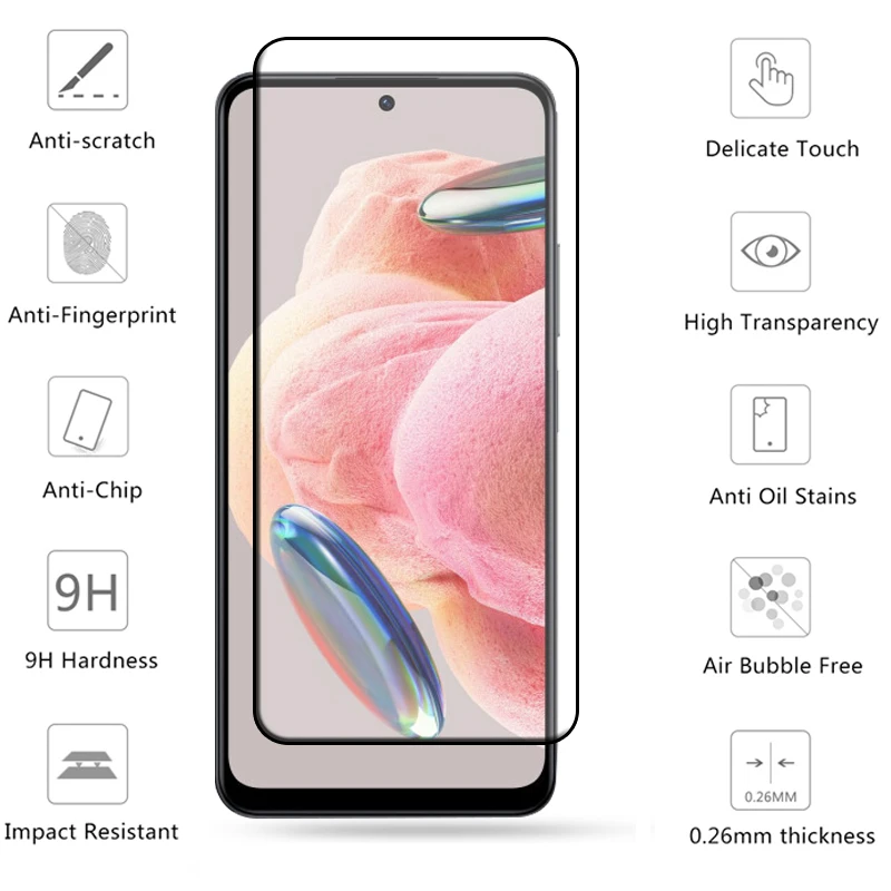 6-in-1 For Redmi Note 12 Glass Xiaomi Redmi Note 12 4G 9H Full Cover Glue Screen Protector Redmi Note 12 Pro Plus 5G Lens Glass