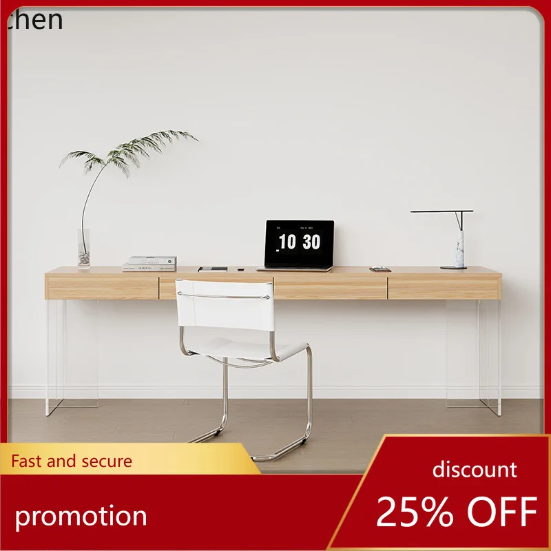 

CZ Floating Acrylic Transparent Solid Wood Home Desk Office Computer Desk with Drawers Long Table
