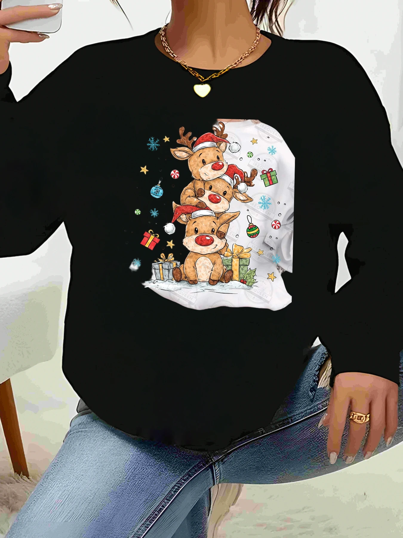 

Женская повседневная одежда с длинными рукавами и рождественским принтом оленя для праздничной вечеринки