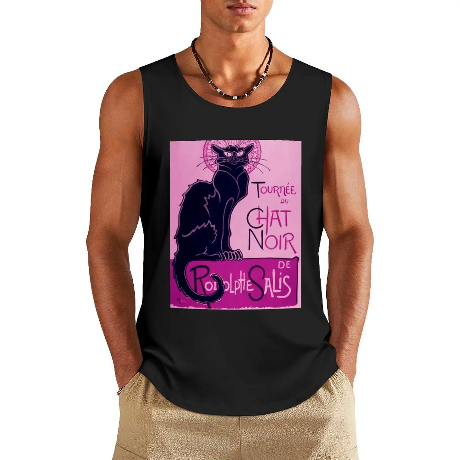 

Pink Le Chat Noir Tank Top Men gym sportswear mens gym clothes gym t-shirts man t-shirt for men