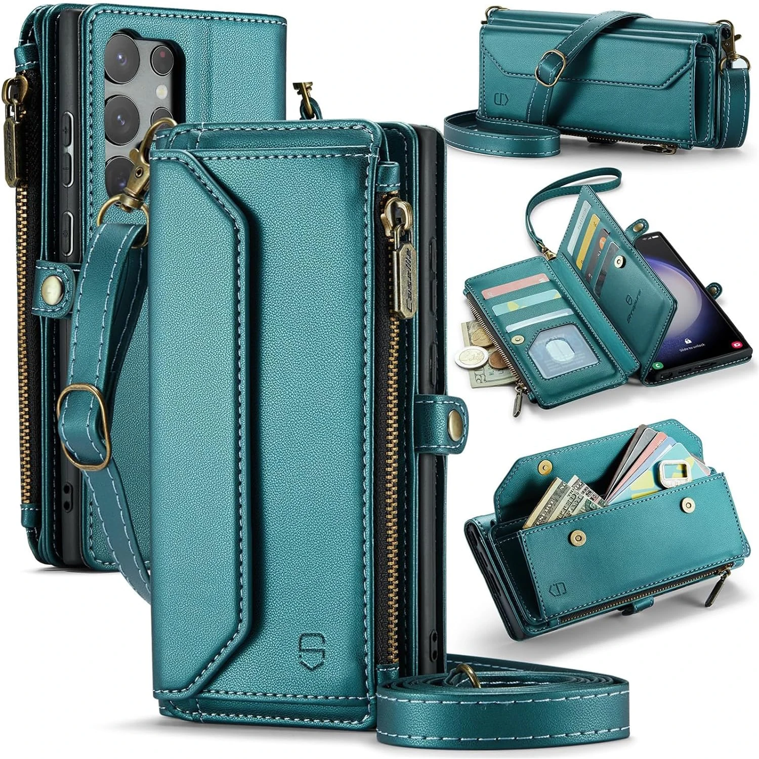 

Crossbody Wallet Case for Samsung Galaxy S23 Ultra/S23 Plus/S23, Soft PU Leather Flip Folio Case with Removable Shoulder Strap