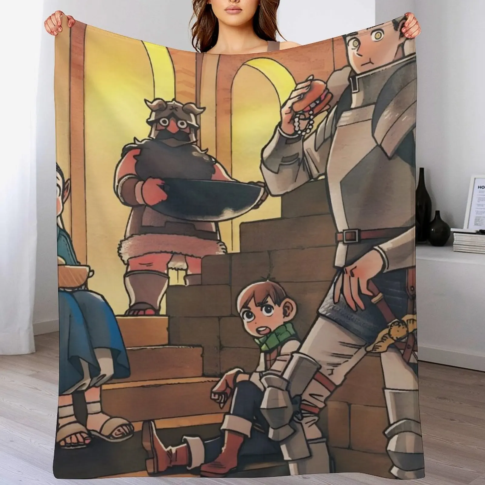 Delicious in Dungeon Looking Cute while Eating Meal Throw Blanket Weighted Summer Flannel Fabric Blankets