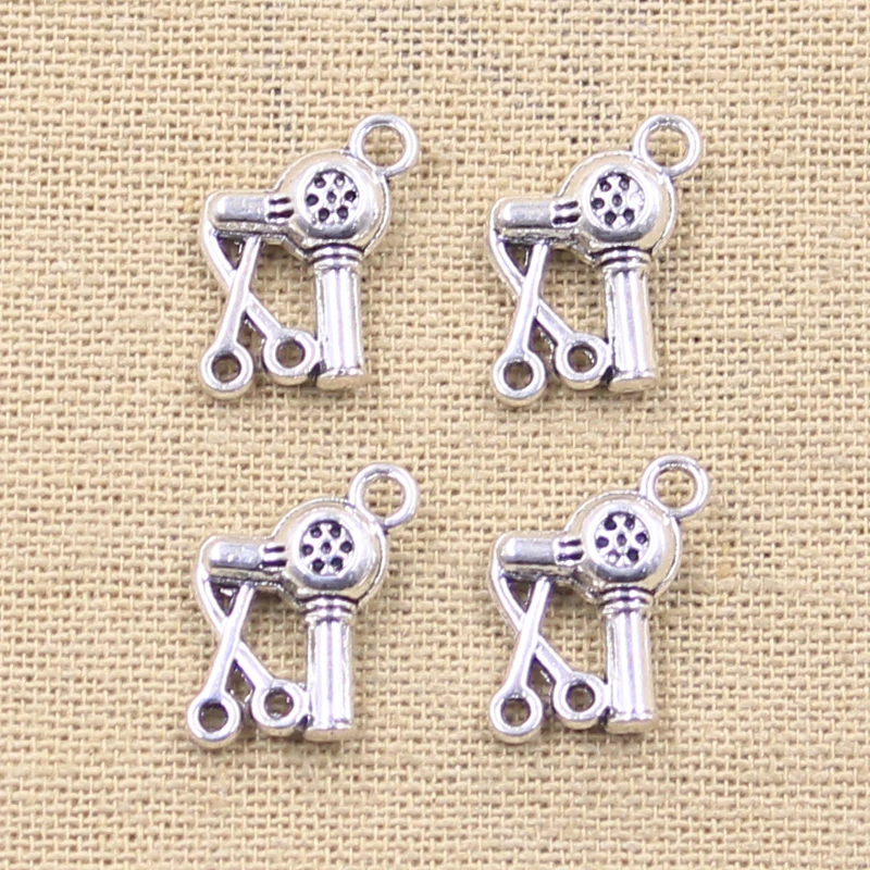 15pcs Charms Barbershop Hair Dryer Scissors 15x12mm Antique Making Pendant fit,Vintage Tibetan Silver color,DIY Handmade Jewelry