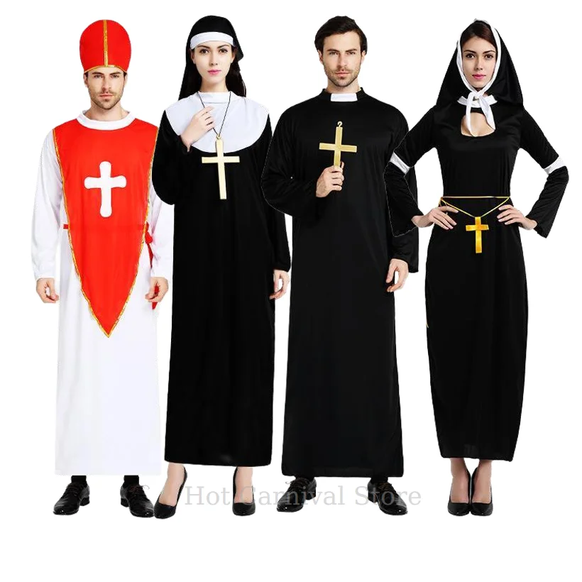 

Men Priest Cosplay Costumes Halloween For Women Clothes Carnival Nun Long Robes Religious Catholic Church Clothing Missionary