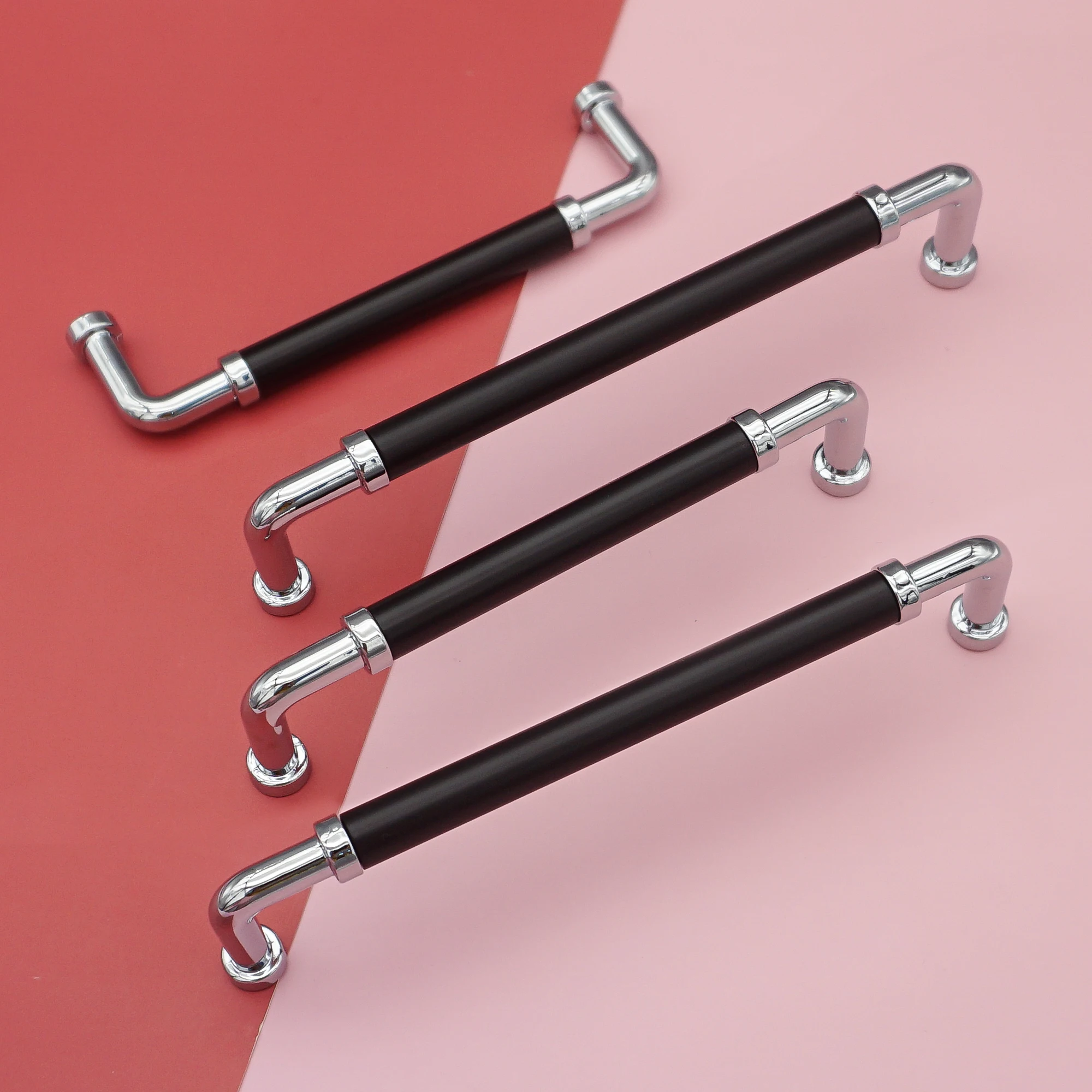 Black Ceramic Kitchen Cabinet Handles Bright Chrome Furniture Handle Hardware Wardrobe Pulls Modern Simple Drawer Door Knobs