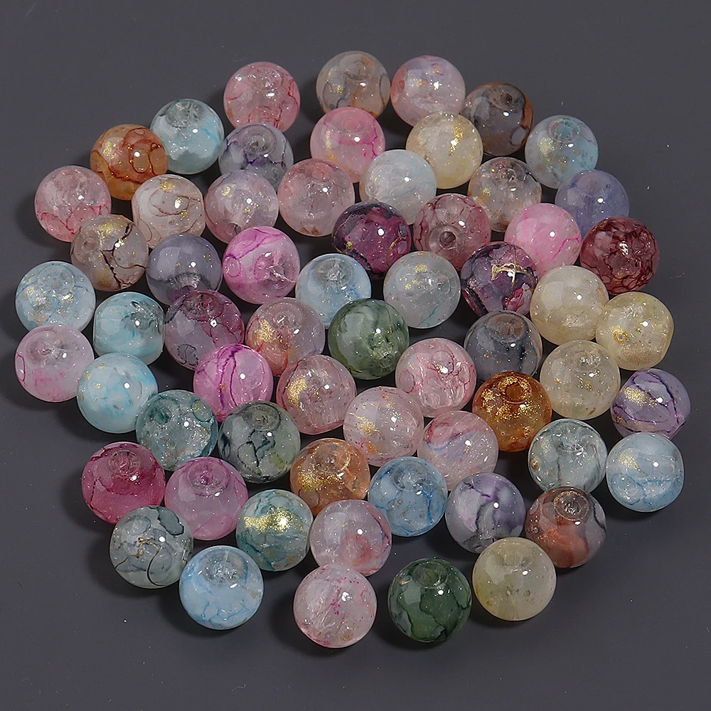 50 Stück/Set 8mm Goldfolie Bunte Eisriss-Glasperlen Runde Lose Abstandsperlen für Schmuckherstellung DIY Armband-Zubehör – Detail 7