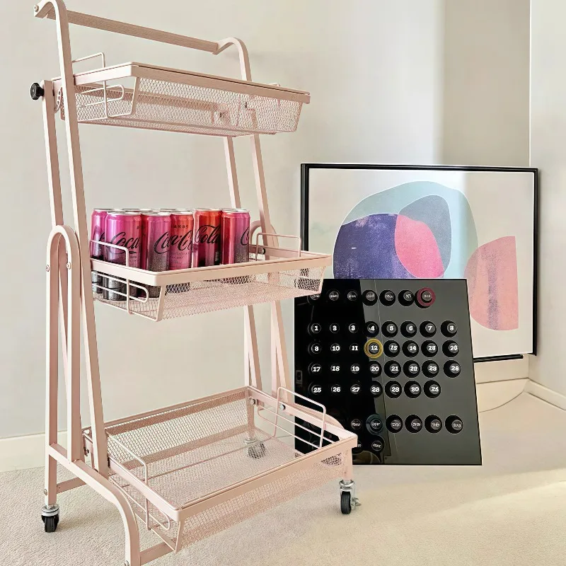 PGY Steel Folding Trolley Shelf Multifun Living Room Bedroom Kitchen Floor Rotatable Multi-layer Removable Storage Rack Cart