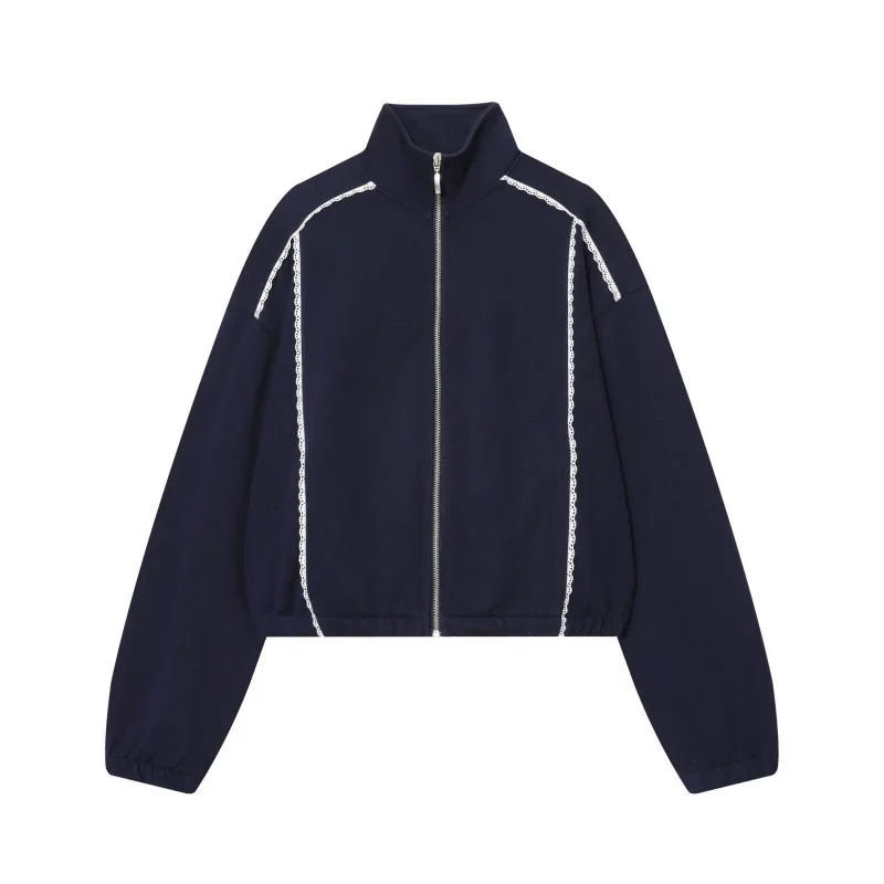 

Women's Autumn 2025 Floral Lace Trim Jaet Pants Set Stand Collar Faionable Casual Sportswear E52603023