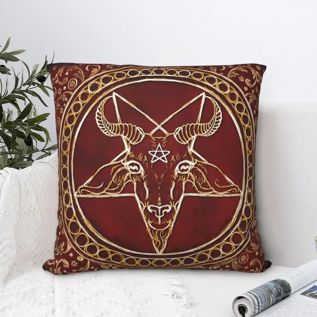 Ornate Goat Pillowcase Baphomet Art Backpack Cushion For Bedroom DIY Printed Chair Hug Pillowcase Decorative