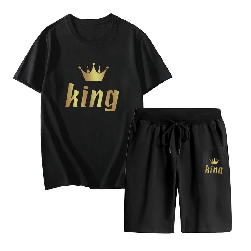 

Spring Summer Popular Mens King Printed T-shirts and Fifthpants High Quality Male Daily Casual Sports Longsleeved Tracksuit Set