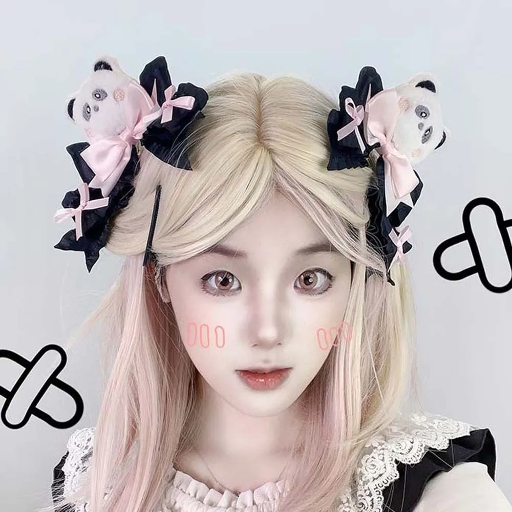 

1 Pair Y2K Lolita Hair Clips Cartoon Animal Gothic Style Satin Bow Hairpins Handmade Headpiece Lolita Girls Barrettes Party