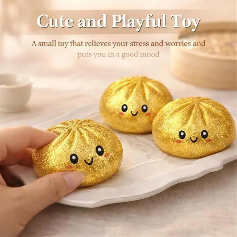 Simulation Glitter Steamed Bun Squeezable Toy With Steamer Stress Relief Fidget Toy For Kids Adults Decompression Play Tool