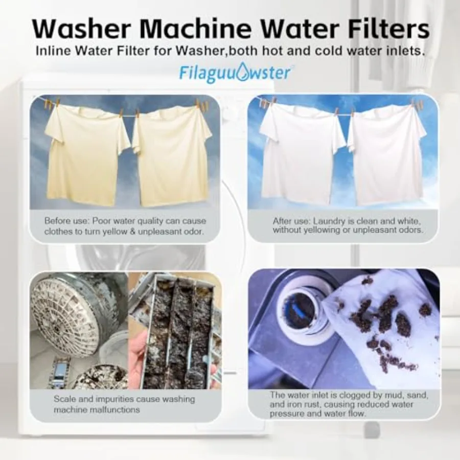 Filtro de Água FA10 para Máquina de Lavar 1 Micron 99,5% Remoção de Cloro e Odor Mídia Filtrante de Carbono+PP Amacia a Pele, Cabelo e Roupas