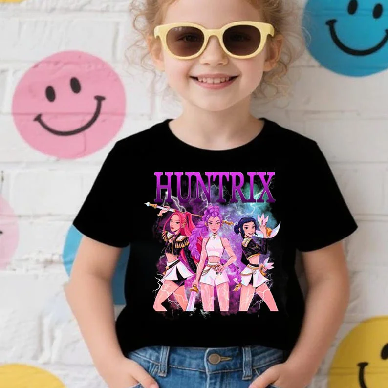 

Детская футболка Kpop Demon Hunters, женская футболка с короткими рукавами Saja для мальчиков, детская футболка Kpop Demon Hunters, футболка для девочек и мальчиков, семейная одежда