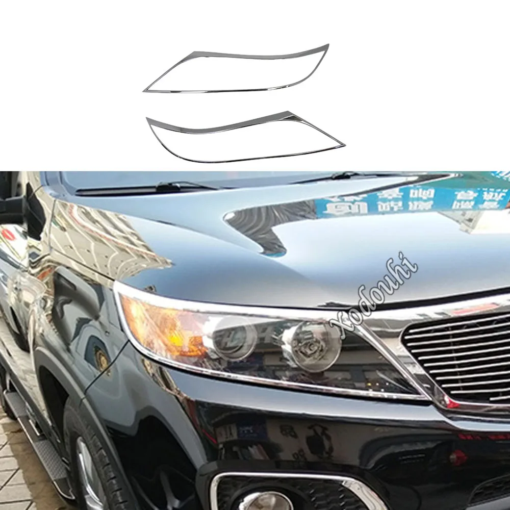 For Kia Sorento L 2009 2010 2011 2012 Car Front Head Light Lamp Detector Frame Stick ABS Chrome Trim Cover Molding Part 2pcs