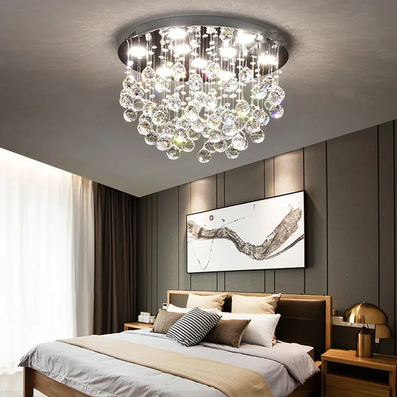 Modern LED Crystal Ball Ceiling Chandeliers Simple Round Living Room Pendent Lamp Home Decor Hanging Light Luster Fixtures