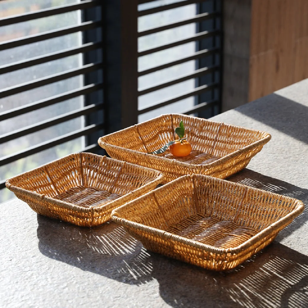 

Japanese Rattan Imitation Woven Tray, Bread Dessert Plate, Fruit Plate, Living Room Tea Table, Dried Fruit Candy Snack Storage