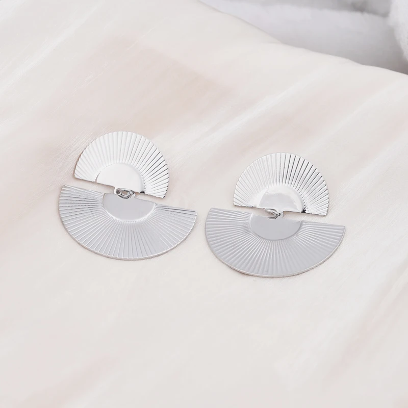 Big Small Semicircle Dangle Earrings for Women Double Layer Geometry Sector Drop Earrings Party Metal Punk Statement Jewelry
