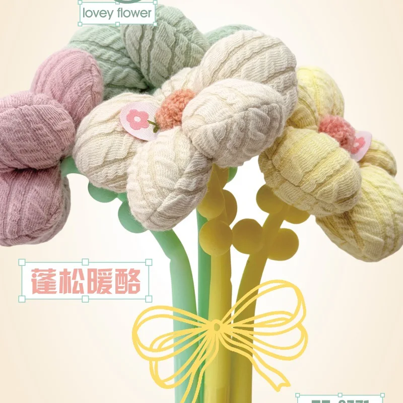 10PCS Factory Direct Sales Fluffy Warm Cheese Twist Knitted Fabric Flower Neutral Pen Soft Waxy Three-dimensional Sun Flower Sty