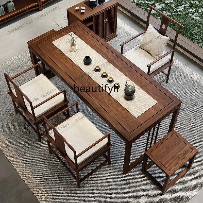 New Chinese Style Desk Old Elm Solid Wood Zen Tea Table and Chair Set Elm Designer Calligraphy Desk Living Room Painting D