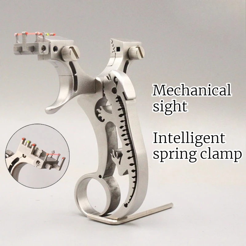 

NEW High-end Titanium Alloy Fast-pressing Slingshot Stainless Steel Flat Skin Lizard Bow No Binding Pressing Type High Precision