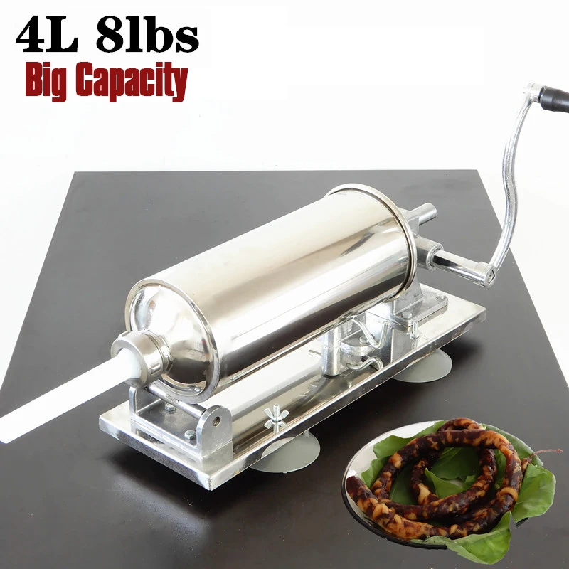 

Big Capacity 4L Horizontal Manual Stainless Steel Sausage Stuffer Machine Sausage Maker Filler Sausage Syringe Fill Meat Tools