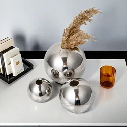 Luxury Galvanized Silver Ball Ceramic Vase Living Room Dining Table Art Vase Plant Flower Flower Arrangement Countertop Ornament