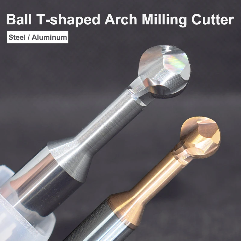 YZH HRC60 Ball T-shaped Arch Milling Cutter Lollipop End Mill Carbide CNC Cutter 3D For Steel Aluminum R1 R2 R3 R4 R5 R6-R10