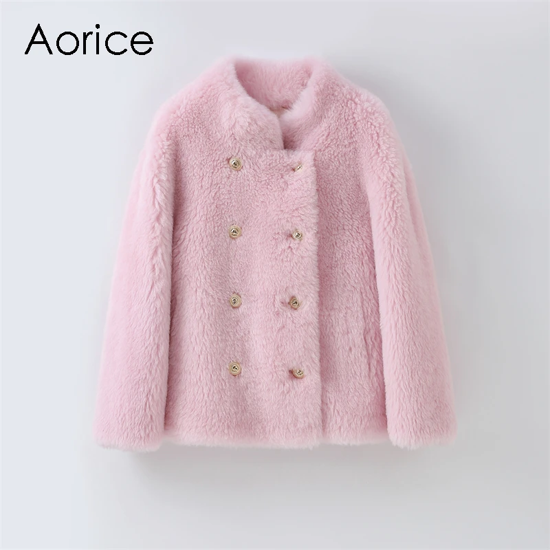 

Lady Girl's Real Wool Fur Short Warm Jacket Women Sheep Shearling Solid Winter Coat Casual Overcoat H23261