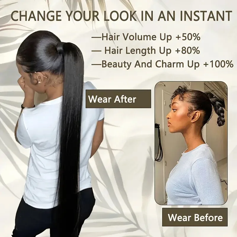 Synthetic Long Straight Ponytail Drawstring Wrap Around Clip in Hair Extension Black Brown Blonde Hairpiece for Women image 5